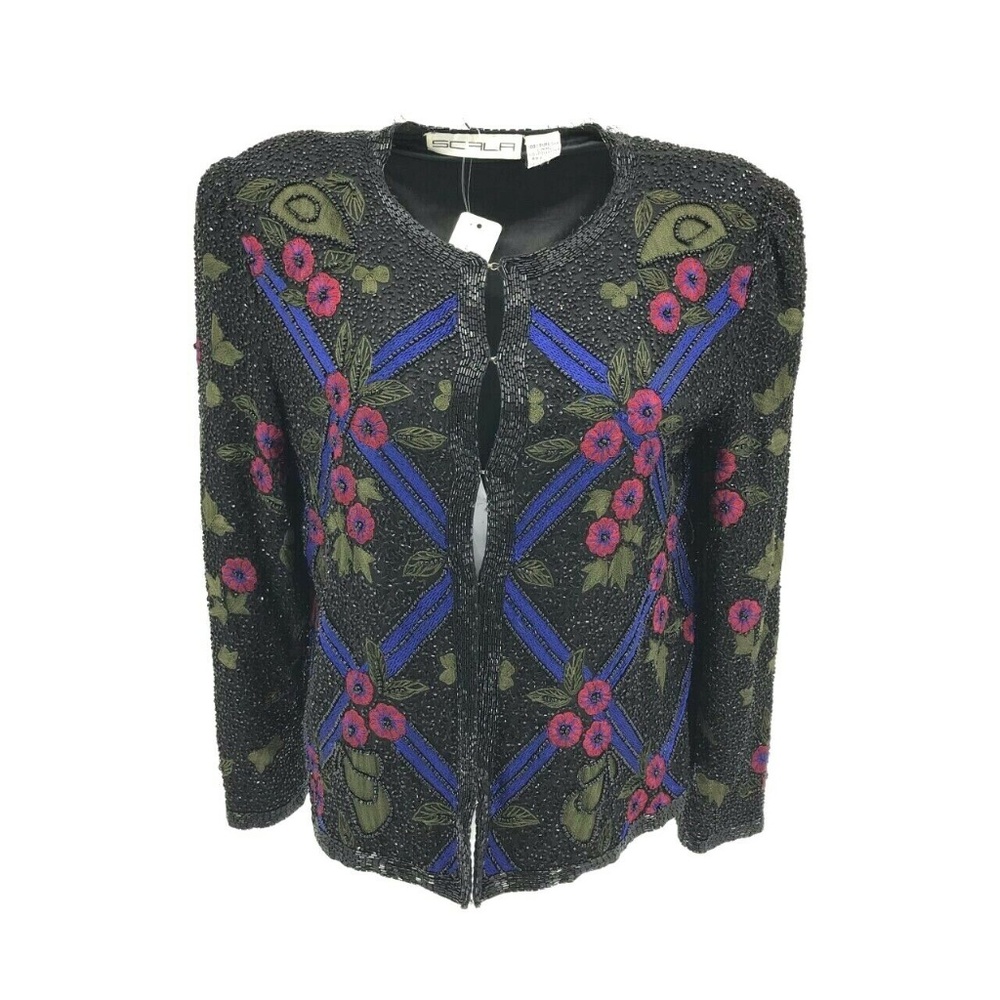 Vintage Scala Floral Beaded Sequin Jacket Sz Med